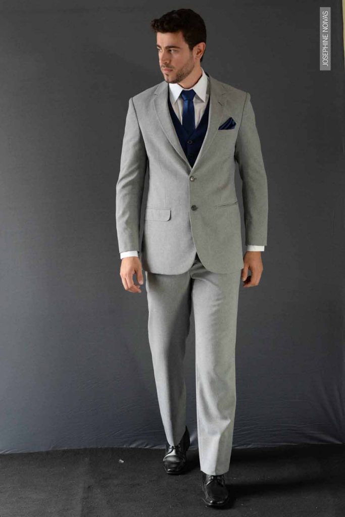 Termo de Noivo - Cinza Claro com Colete Azul e Gravata Azul