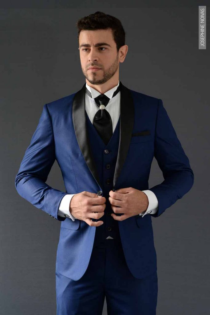 Traje de Noivo - Azul Marinho e Preto com colete