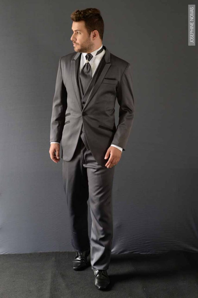 Traje de Noivo - Cinza com Pala preta