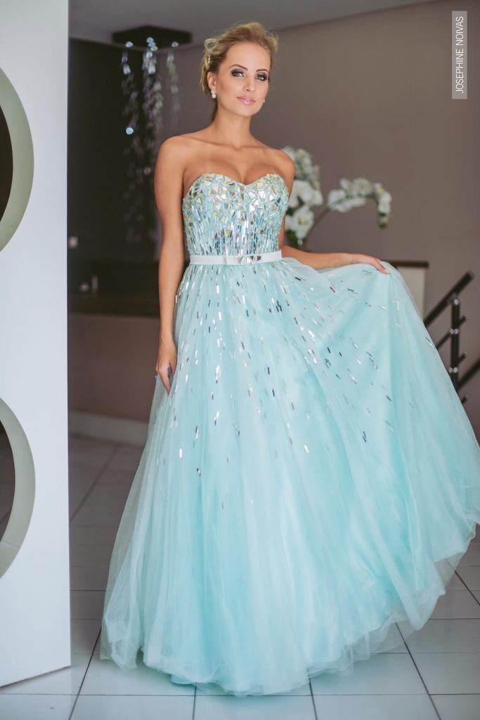Vestido de Debutante - Azul Claro tomara que caia