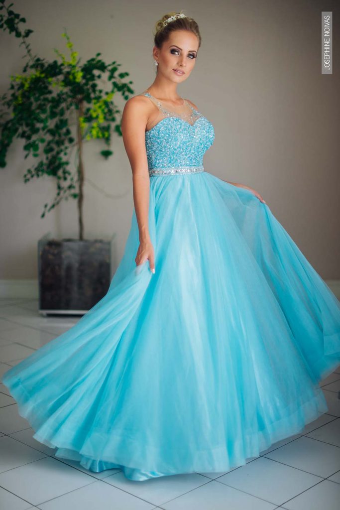 Vestido de Debutante - Azul com prata