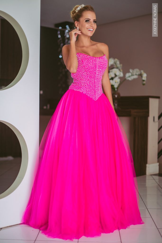 Vestido de Debutante - Rosa com Prata