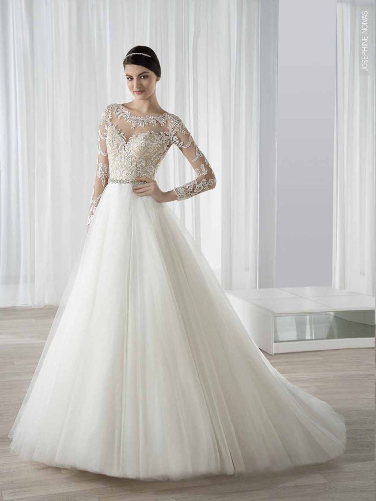 Vestido de Noiva - Princesa Mangas longos com transparência