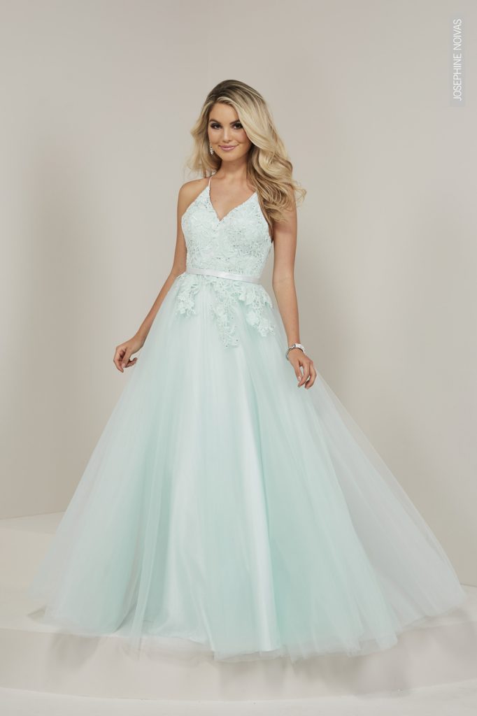 Vestido de Debutante Frente única Verde água