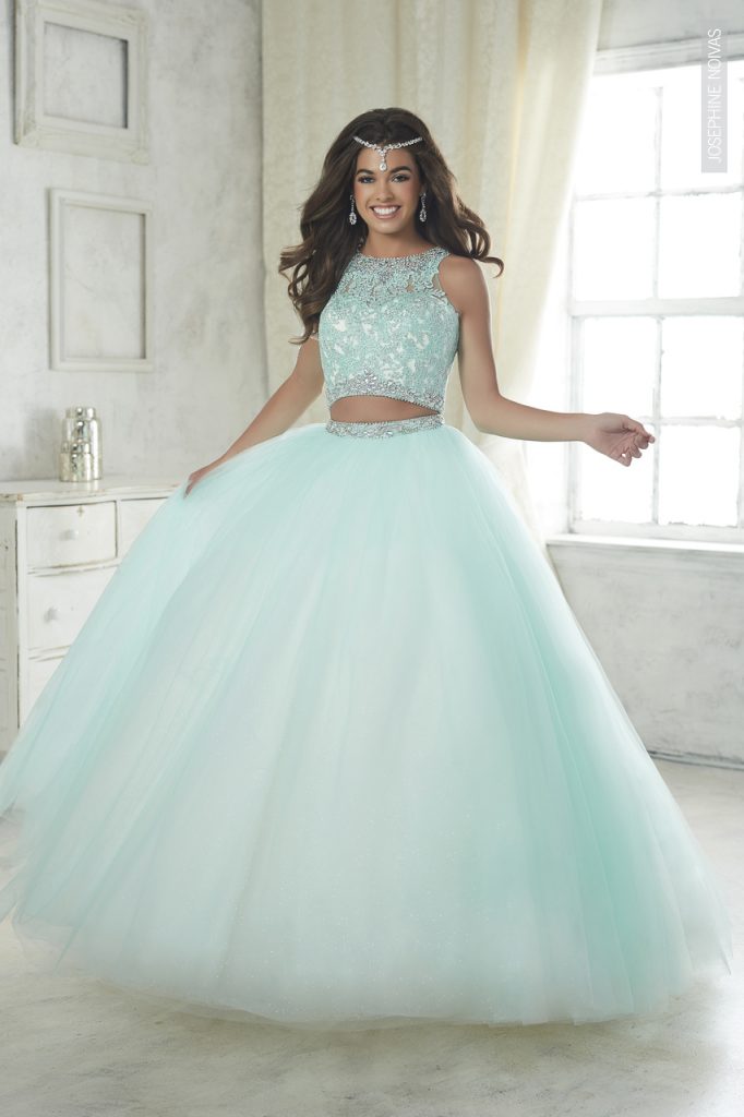 Vestido de Debutante - Saia e Cropped Verde Água