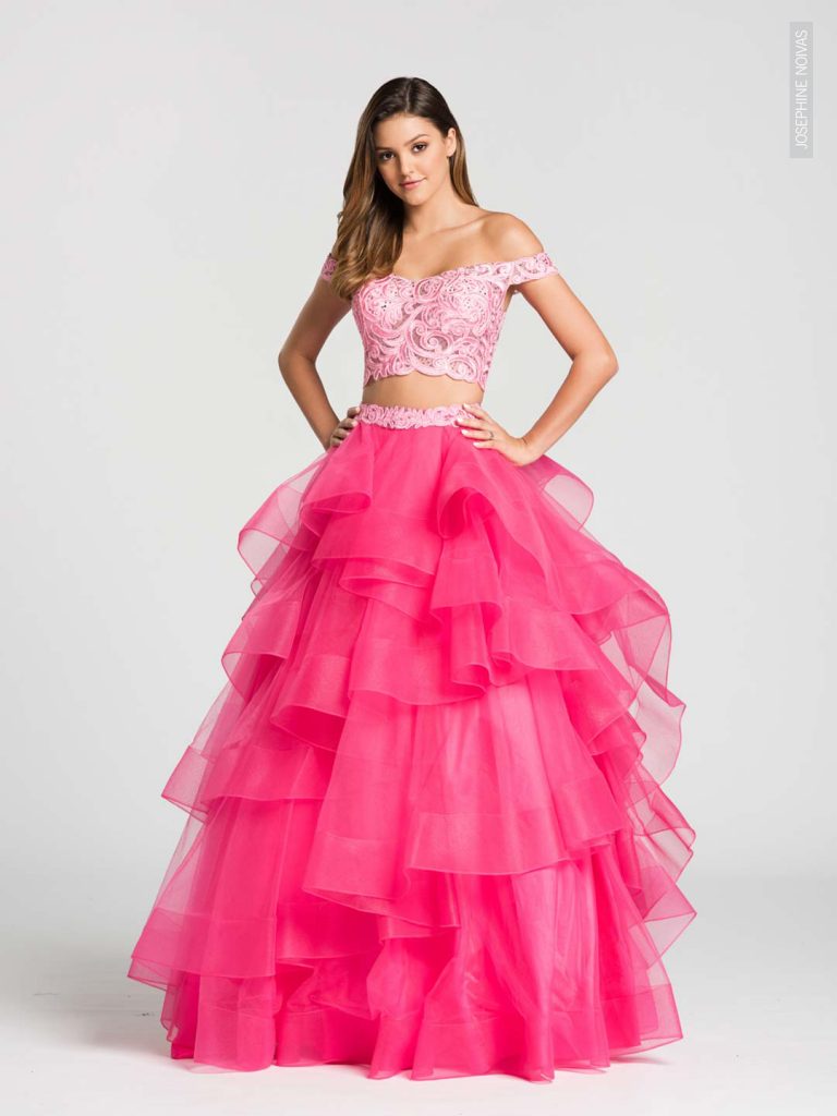 Vestido de Debutante - Saia e cropped na cor Rosa e Pink