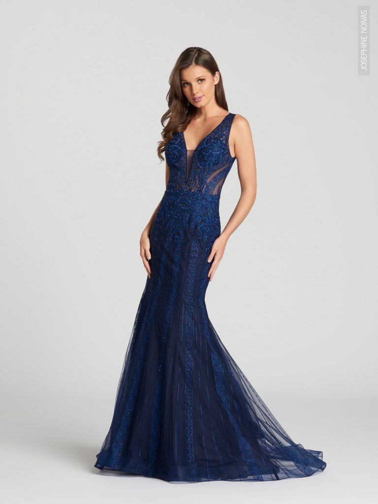 Vestido de Festa - Modelo semi sereia azul marinho