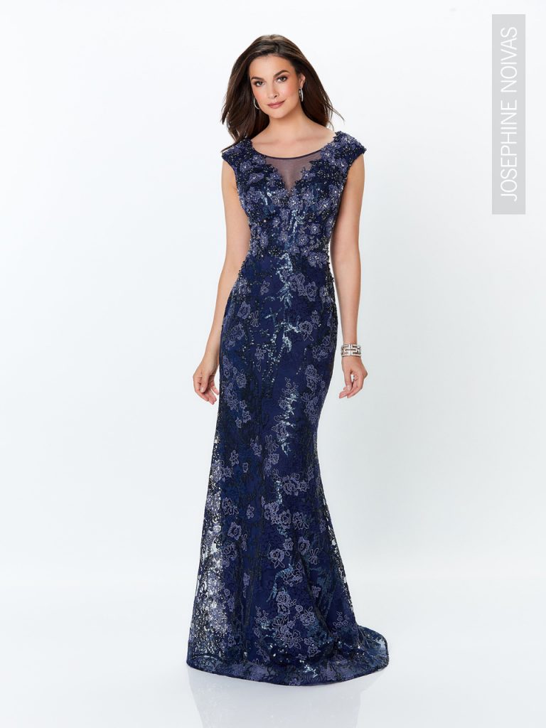 Vestido de festa azul marinho com rendas e brilho para madrinhas formandas e festas